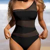 Swimwear Women Sexy One épaule Mesh Patchwork One-Pieces Femmes 2024 Hollow Out High Cut Massuit Monokini Push Up Bikini