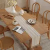 Vintage Beige Tafel Runner Kerstmis haak kanten Katoen gemengde stof met kwast voor salontafel Decor Wedding Decoratie 240430