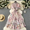 Casual Dresses Runway 2024 Fashion Summer Dresses For Women Short Sleeve Print Vintage Dress Casual Aline Holiday Vestidos With Belt