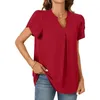 Damesblouses lente zomer solide shirts eenvoudige v-neck korte bloemblaadjes mouw mode casual losse kantoor dames