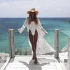 Femmes Sexy Beach Robe White Murffon Lace Kimono Bikini Cover Up Wrap Cardigan Beachwear Hollow Out Long Sund fouet