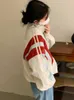 Giacca bomber a strisce per patchwork vintage donne coreane y2k oversize cerniera a vento con cerniera harajuku outfit retrò 240423