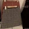 Rokken jaar date meisjes vrouw retro vintage plaid flhjlwoc ontwerp hoge taille eenstap wollen doek schattige mini rok
