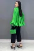 Kvinnors blusar Qing Mo 2024 Summer Green Women Chiffon Shirt Långärmad rufsad hem TOP LOOK SOLID KLÄDER HLX070A