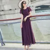 Robes de fête Femmes Purple Murffon Robe Summer Fashion Châle Collier de manche courte Slim Long Élégant Flux A-Line Pullover