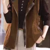 Women's Vests Spring Autumn Corduroy Vest Coat 2024 Loose Large Size Jacke Khaki Brown Hooded Waistcoat Outwear Tops Female