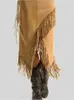 Spódnice damska spódnica z frędzlami vintage wysoka asymetryczna hem India ludowy solidny swobodny street jesienna moda kobiet