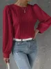 Blouses feminina Mulheres brancas outono de manga longa Tops feminino French Vintage Round Neck Camise