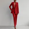 Dames tweedelige broek Spring Summer Women Fashion Solid Pant Suits Office Lady Elegant V-Neck Blazer Set Pencil Slanke Ladies