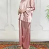Robes de travail Fashion printemps d'été Satin Satin deux pièces Set Femmes musulmanes Round Cou à manches longues Jupe crayon élégante