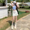 Faldas Llegada Summer Falda Blanca Fashion Korean Pocket A-Line Denim High Wisting Anti Shining Half
