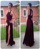 Vestidos de baile de chifón de Burgoña 2019 Long Halter Neck Mushight Divectado Ruchado Open Back Sexy Vestidos 9722848