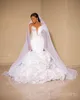 2024 Robe de mariée de sirène luxueuse pour mariée Bride Bridal Illusion Tassel strass de perles Perles Crystals Rangs de mariage ébouriffés pour les femmes noires Mariage D240