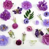 Fiori decorativi viola testa di seta artificiale Mescola verde foglia 42pcs verde finta per artigianato decorazioni per bouquet ghirlant