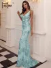 Missord Green Sequin Long Prom Dress Elegant Women Spaghetti Strap V Neck Backless Bodycon Mermaid Party Evening Dresses Gown 240425