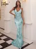 Missord Green Sequin Long Prom Dress Elegant Women Spaghetti Strap V Neck Backless Bodycon Mermaid Party Evening Dresses Gown 240425