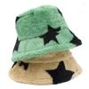 Bérets Hiver Star Hat Bucket Femme Faux Fur Fluffy Chapeaux chauds pour femmes Fishman Bucket Panama Hiphop Pêche épaissis