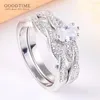 Cluster anneaux de luxe Women Ring Set Pure 925 Sterling Silver Zirconia Mariage Band Bijoux Gift for Bride Party