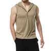 Heren tanktops mannen katoenen T-mouwloze t-shirt fitness gym high elastic capuchon vest casual mode baggy t shirt mannelijke zomer