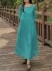 Grundläggande casual klänningar Zanzea Women mode Half Slve Sundress 2023 Solid Long Dress Holiday Autumn Vintage Drawstring Midja