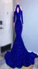 Plus taille royal bleu sequins sirène robes de bal élégantes robes de soirée manches longues au large des femmes épaules robes de fête formelle4947825