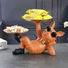 Decorative Objects Figurines Bronzers Highlighters Resin Dcor Dog Statue Butler with Tray for Storage Table Live Room French Bulldog Ornaments Decorative Sculptu