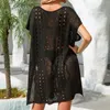 Kvinnor Summer Fashion Solid Color Knitwear Hollowed Out Beach Bikini Swimsuit Blouse Cover-Ups Mini Dress Overclothes