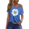 T-shirts pour femmes Fashion Casual Sunflower Imprimé sexy épaule froide à manches courtes T-shirt Top à la mode et simples Vêtements