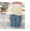 Sets de ropa Summer 2024 Niños Flores de moda dulce Topas de flores de encaje
