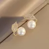 Orecchini per borchie coreana Trend Full Crystal Leaf Branch Pearl For Woman Delicate Simple Ear Jewelry Accessori Regali di Natale