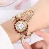 Montre-bracelets Yikaze Luxury Women's Watches Gold Bangle Quartz Watch Hollow Out Diamond Ally Strap Bracelet Bracelet Robe Wristwatch