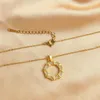 Chains Golden Color Hollow Out Round Shaped Pendant Necklace For Women Girls Delicate Shining Rhinestone Geometric Clavicle
