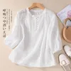 Kadın Bluzları 2024 Çin tarzı gömlek pamuk keten vintage nakış gevşek kısa kadın üstleri yaz v yaka giysileri