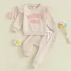 衣類セットフォーカスノーム0-3Y秋の幼児の女の女の子の服の衣装フリル長袖刺繍スウェットシャツパンツ