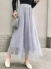 Röcke Mode 3 Schichten Mesh für Frauen hohe Taille A-Line Ball-Kleid Tanz Langer Maxi Tüllrock ZY7495