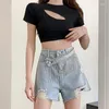 Frauenshorts Sommer Ripped Jeans Kurzer Femme High Taille Quasten Y2K lässige Unterteile für Damen Denim Clothing Fashion