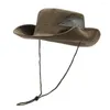 Berets 9 cm Brim Bucket Hats Vintage Western Cowboy Party Jazz Hat Outdoor Turing Caps Cap Men Casual Sun Caps anty-UV Sunhat