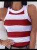 Frauen Tanks Sommer grundlegender elastischer Tank Top Digitaldruck T-Shirt O Hals Racerback Sexy Stripe Druckhülse