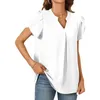 Damesblouses lente zomer solide shirts eenvoudige v-neck korte bloemblaadjes mouw mode casual losse kantoor dames