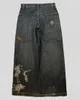 JNCO PANTS MENSEMENTS FEMMES HARAJUKU HIP HOP Gothic Skateboard Boy Graphic Broidered Jeans Vintage Blue Baggy Ripped Tableau 240426