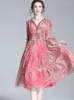 Lässige Kleider Evnisi Sommer Women Boho Chiffon Kleid V-Ausschnitt Red Elegant Office Blumendruck a-line Chic für Party Vestido