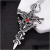 Подвесные ожерелья мода двойной дракон -меч титановый стальное ожерелье ретро панк -крест