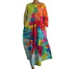Casual Dresses Women Loose Fit Dress Colorful Printed Maxi With Three Quarter Sleeves Side Pockets For A-line Silhouette Vacation