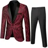 Men's Suits White Jacquard Tuxedo Men Suit Party Banquet 2 Piece Red Wedding Grooming Slim Fit Blazer And Pants