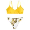 Dames badmode bloemen willekeurige print zwembladen tankini set push-up gevormde strandkleding v nek bretels lage taille dames zwempakken lage taille