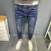 Harajuku Spring Autunno strappato jeans jeans pantaloni da cowboy designer casual coreano di strada adolescente pantaloni a matita blu 240424
