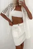 Suits-survêtements féminins 2024 Cardigan Hollow Hollow Top Top Top Top Women Turn-Down Collor Loungewear Matching Sets White Patchwork Mesdames