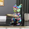 Dekorative Objekte Figuren Nordic French Bulldog Butler Dekor mit Tablett Big Mund Hund Statue Aufbewahrungsbox Tier Skulptur Figur Home Decor Geschenk T240505