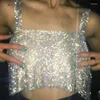 Frauen Tanks Nachtclub Pailletten mit Diamonds Kettenriemen Brustweste Disco Dancing Bar sexy