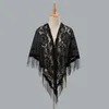 Sjaals mode geborduurde bloemen tassel sjaal sjaal driehoek polyester kanten lange sjaal voor vrouw moslim bruiloft poncho hoofdband 180 75 cm